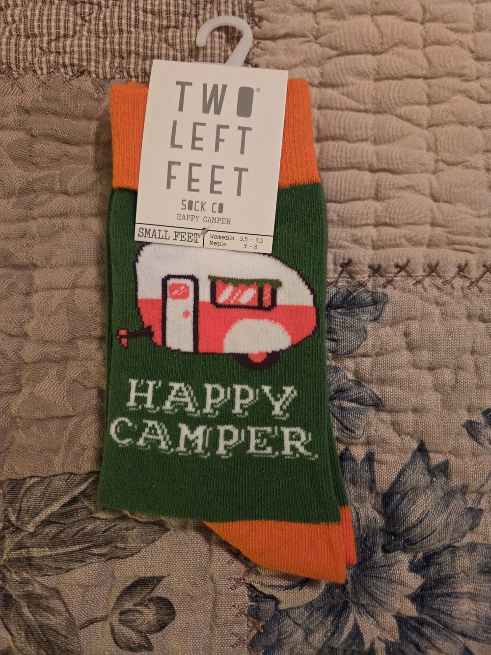 Two Left Feet Unisex 'Happy Camper' Green & Orange Crew Socks